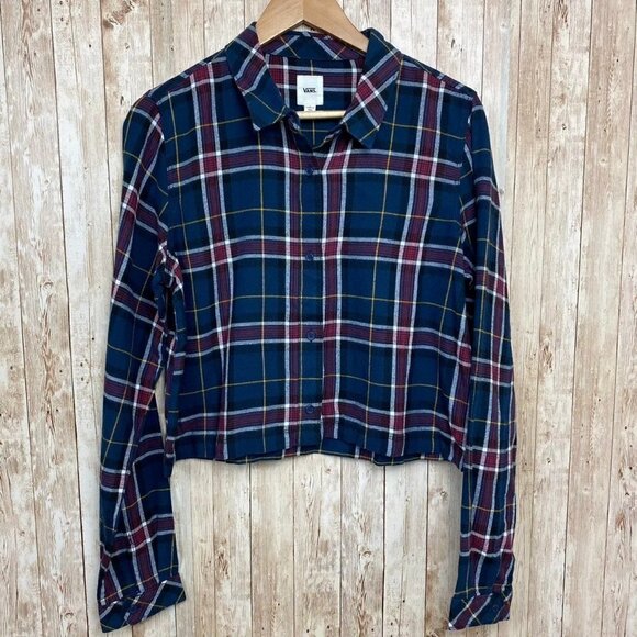 VANS Box Car Cropped Flannel Shirt Sz L - Picture 1 of 5